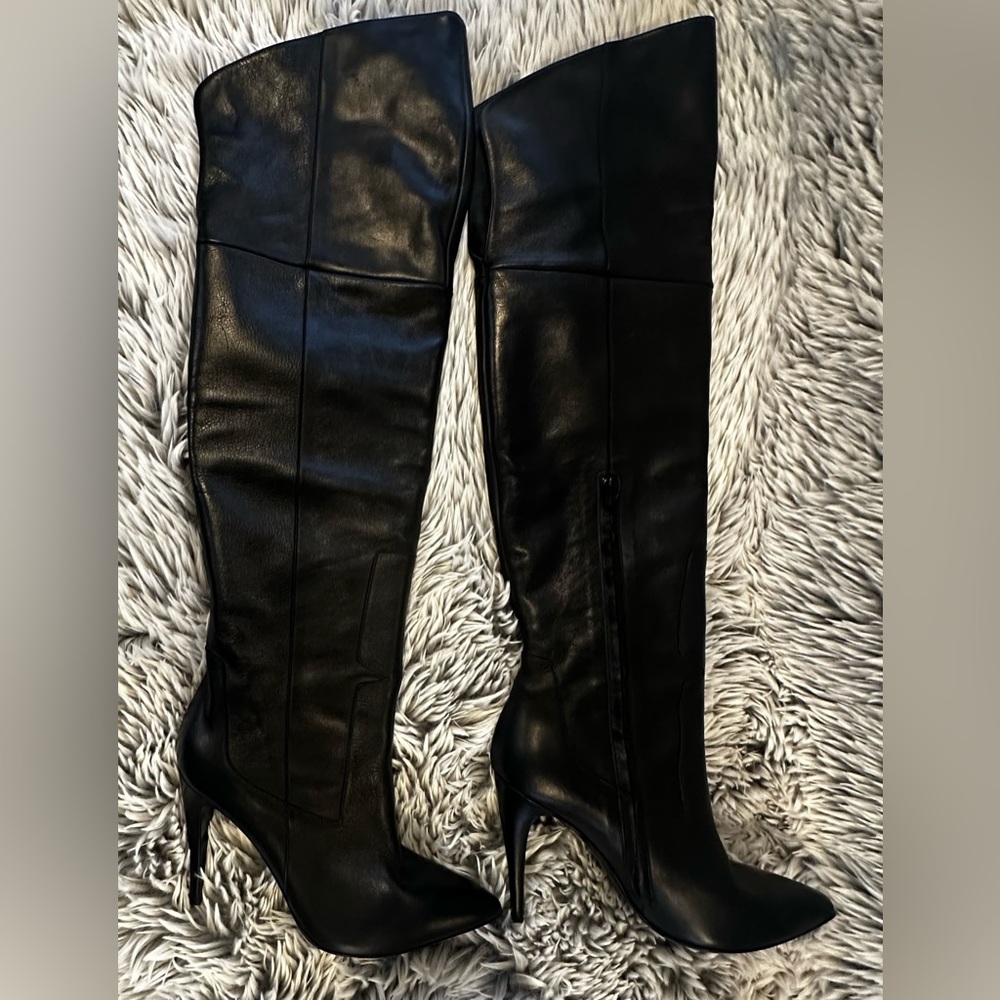 Halston Hertiage Olivia Over the Knee Leather Boots - Jet Black